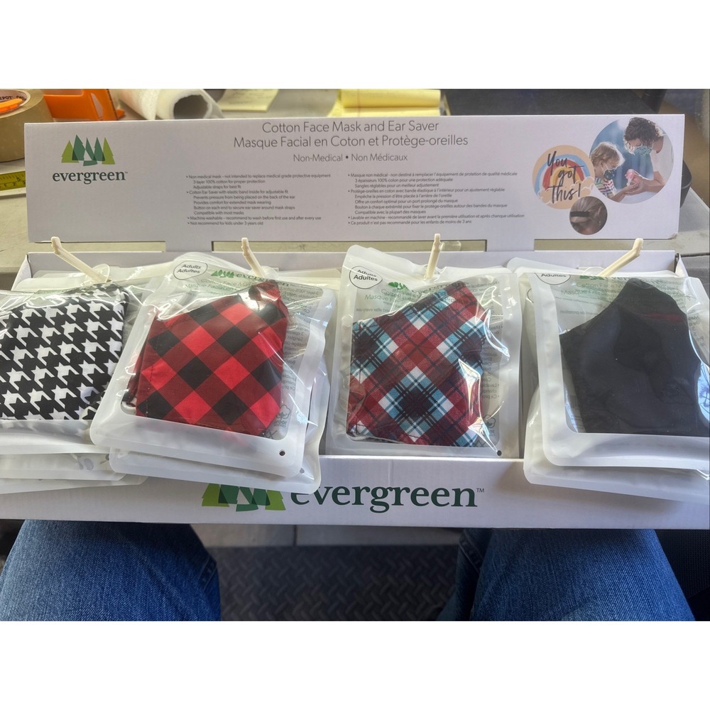 3-Ply Washable Face Masks-36 Masks-evergreen Adult‎ 4 Designs 9 Of Each Cotton